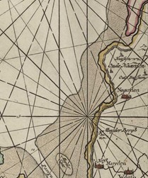 <p>De ligging van Huizen ten opzichte van Oud-Naarden is goed te zien op een kaart van omstreeks 1680-1704, uitgegeven door Johannes van Keulen. De betekenis van het dorp nam toe na 1350, toen Oud-Naarden verwoest werd en Naarden een stuk verder naar het westen opnieuw werd opgebouwd. </p>
